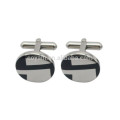 Silver Stainless Steel Engraved Enamel Round Logo Cufflinks